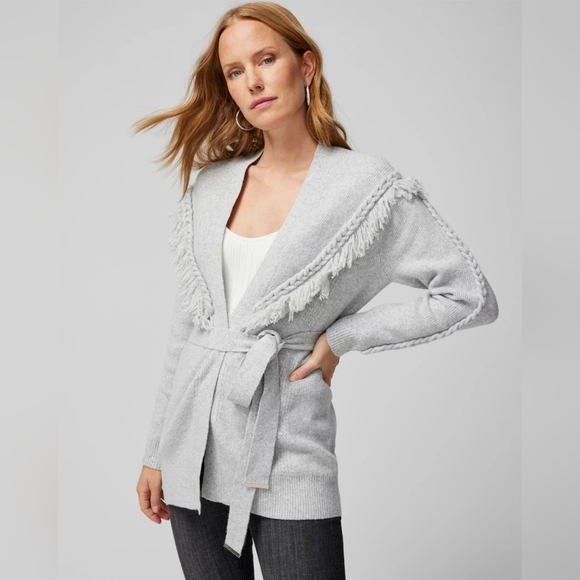 WHBM Fringe Belted Cardigan Sz M - Picture 2 of 9